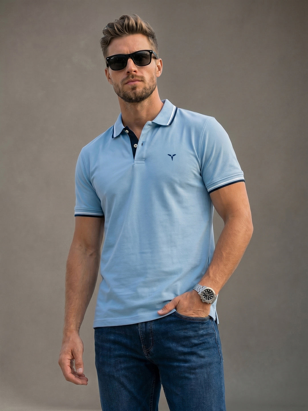TOM MILTON Men's 100% Cotton Polo T-Shirt – Blue | Regular Fit | Soft & Breathable