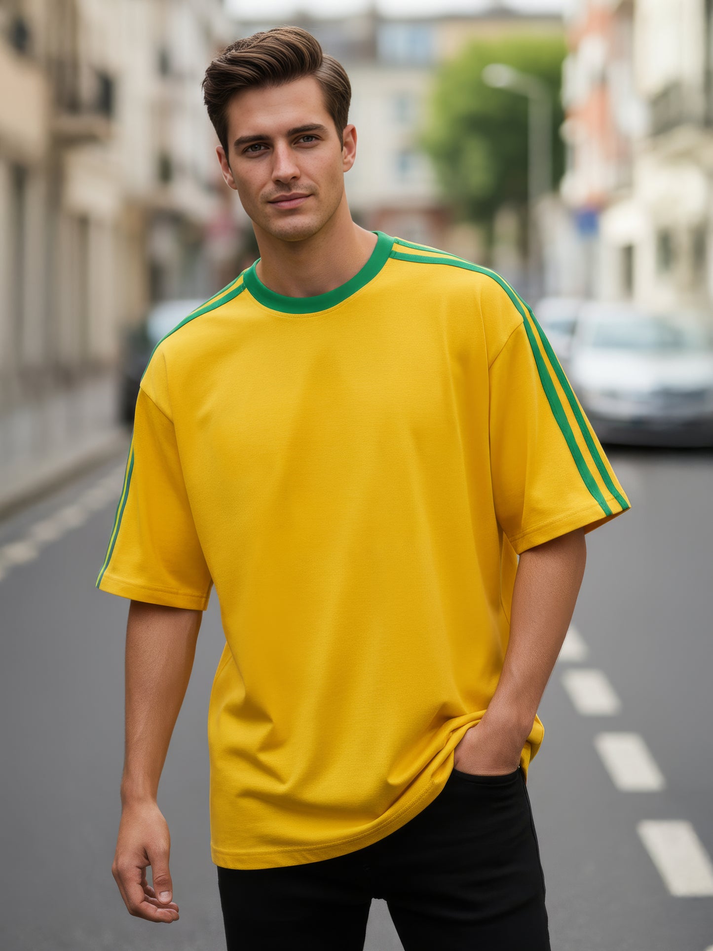 TOM MILTON Man Yellow Color Round Neck Half Sleeve Oversized Net Folding tshirt