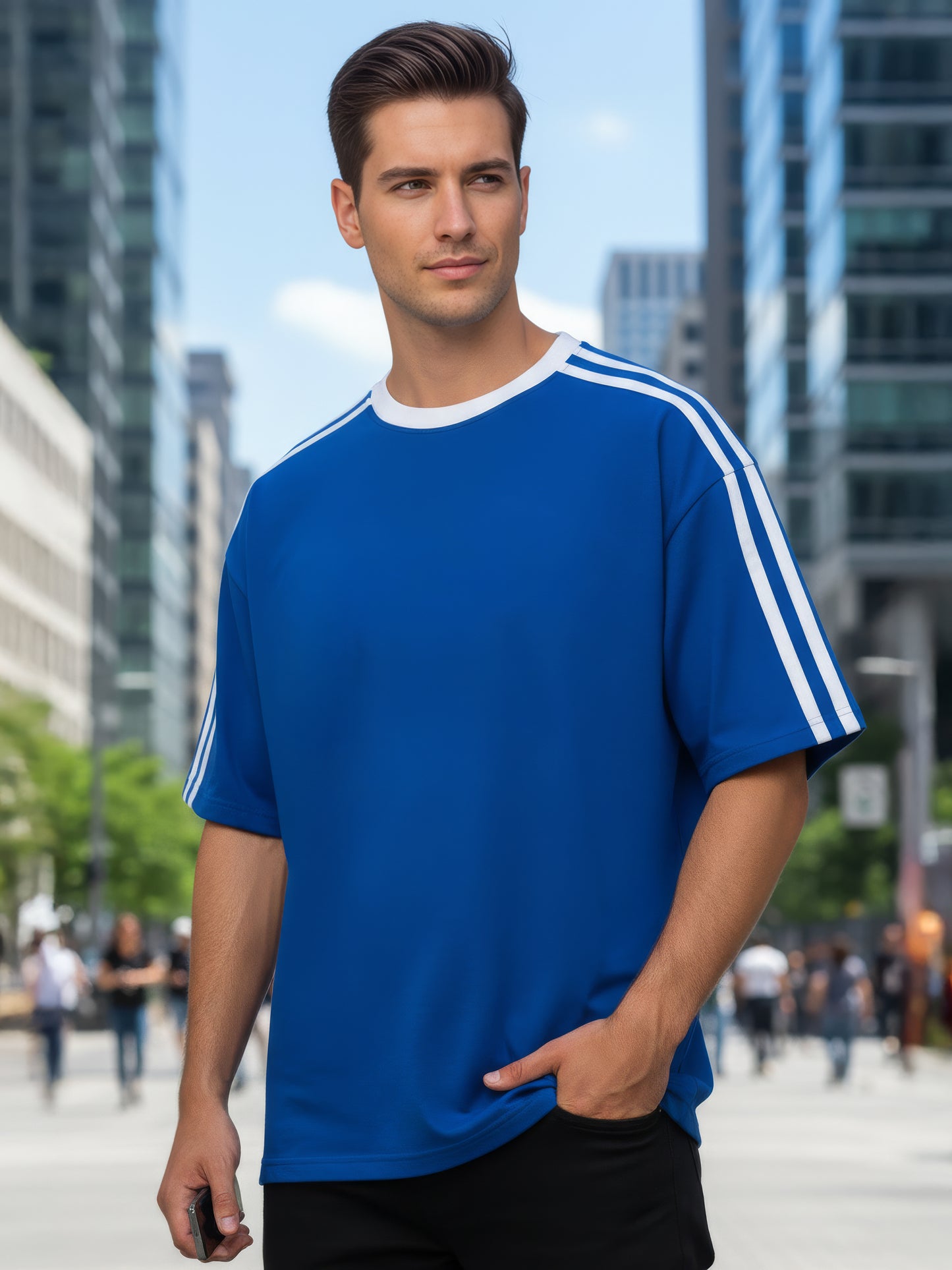 TOM MILTON Man Blue Color Round Neck Half Sleeve Oversized Net Folding tshirt