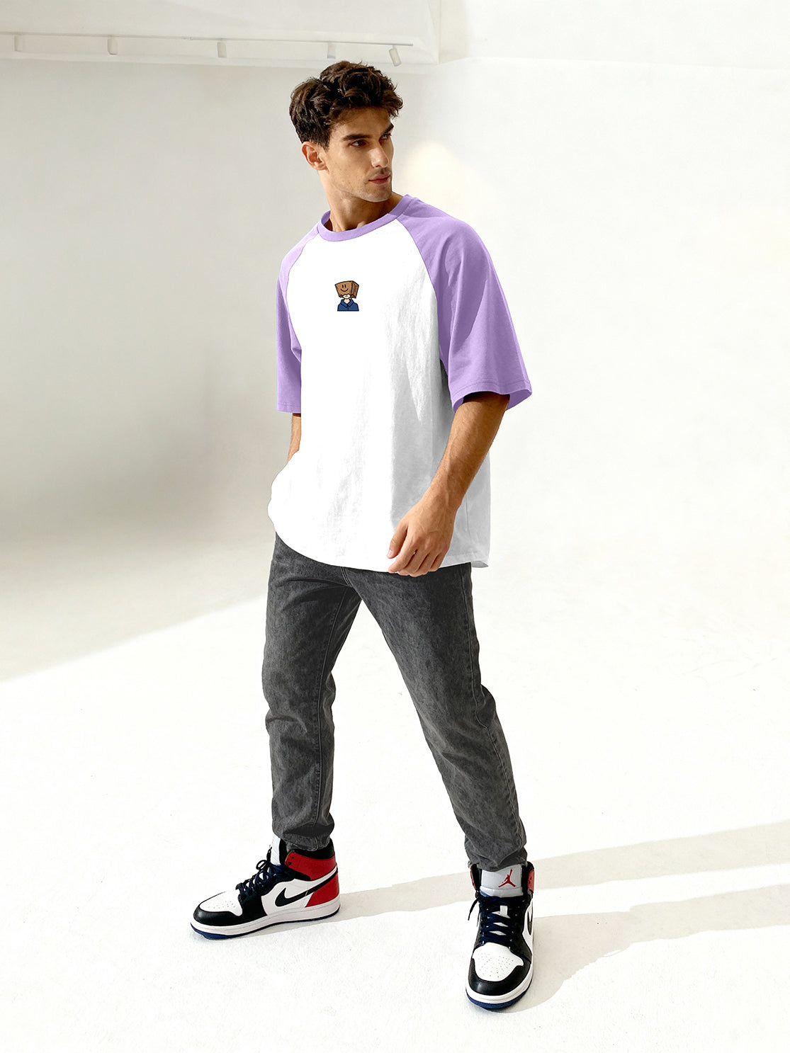 TOM MILTON Men's White Raglan Sleeve Round Neck T-Shirt for Men