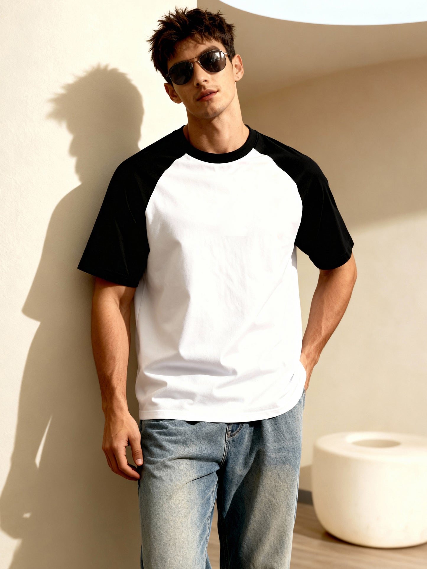 TOM MILTON Men's White Raglan Sleeve Round Neck T-Shirt for Men