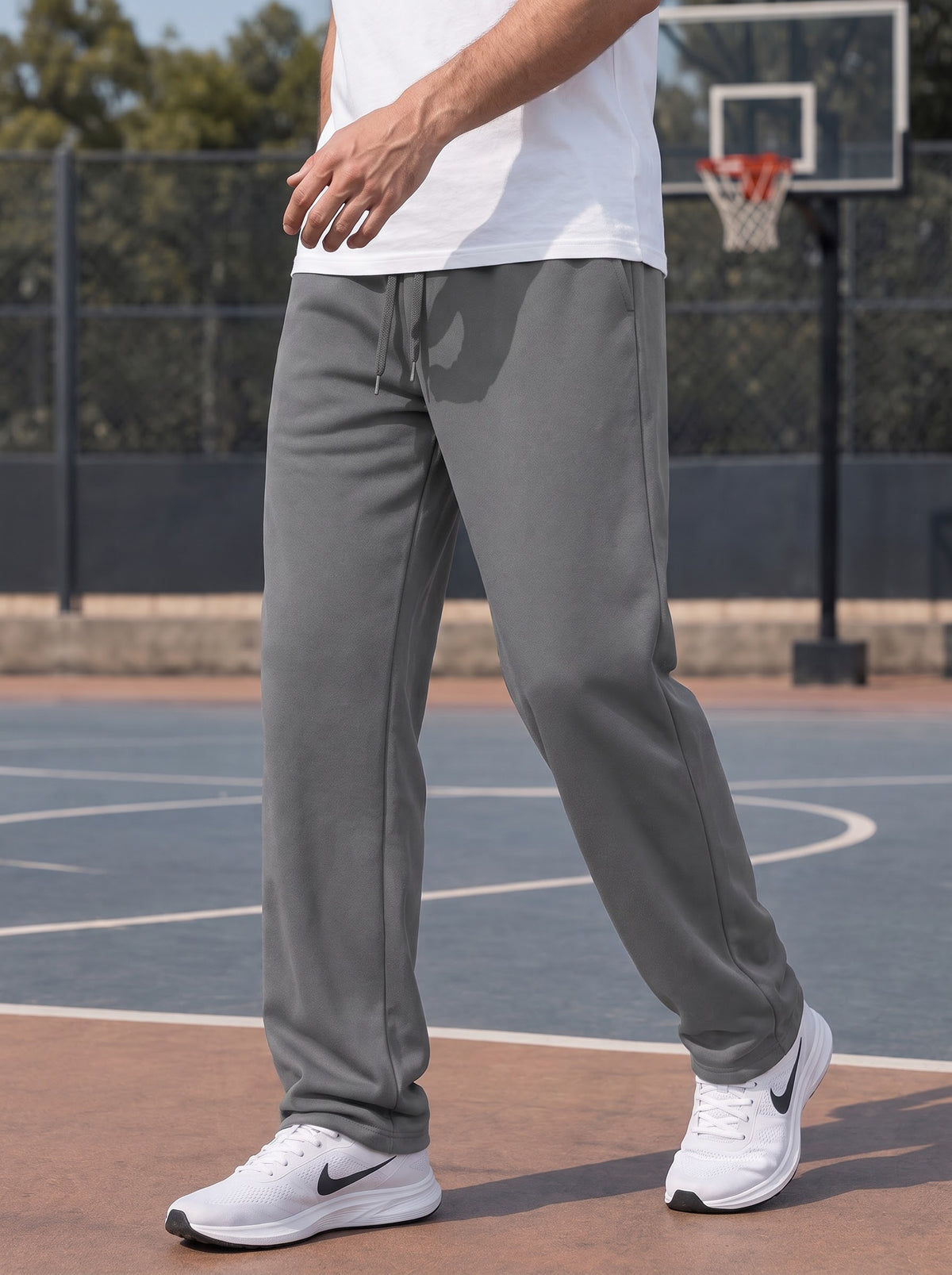 TOM MILTON Men Steel Grey Solid Mid-Rise Pure Cotton Baggy Track Pant