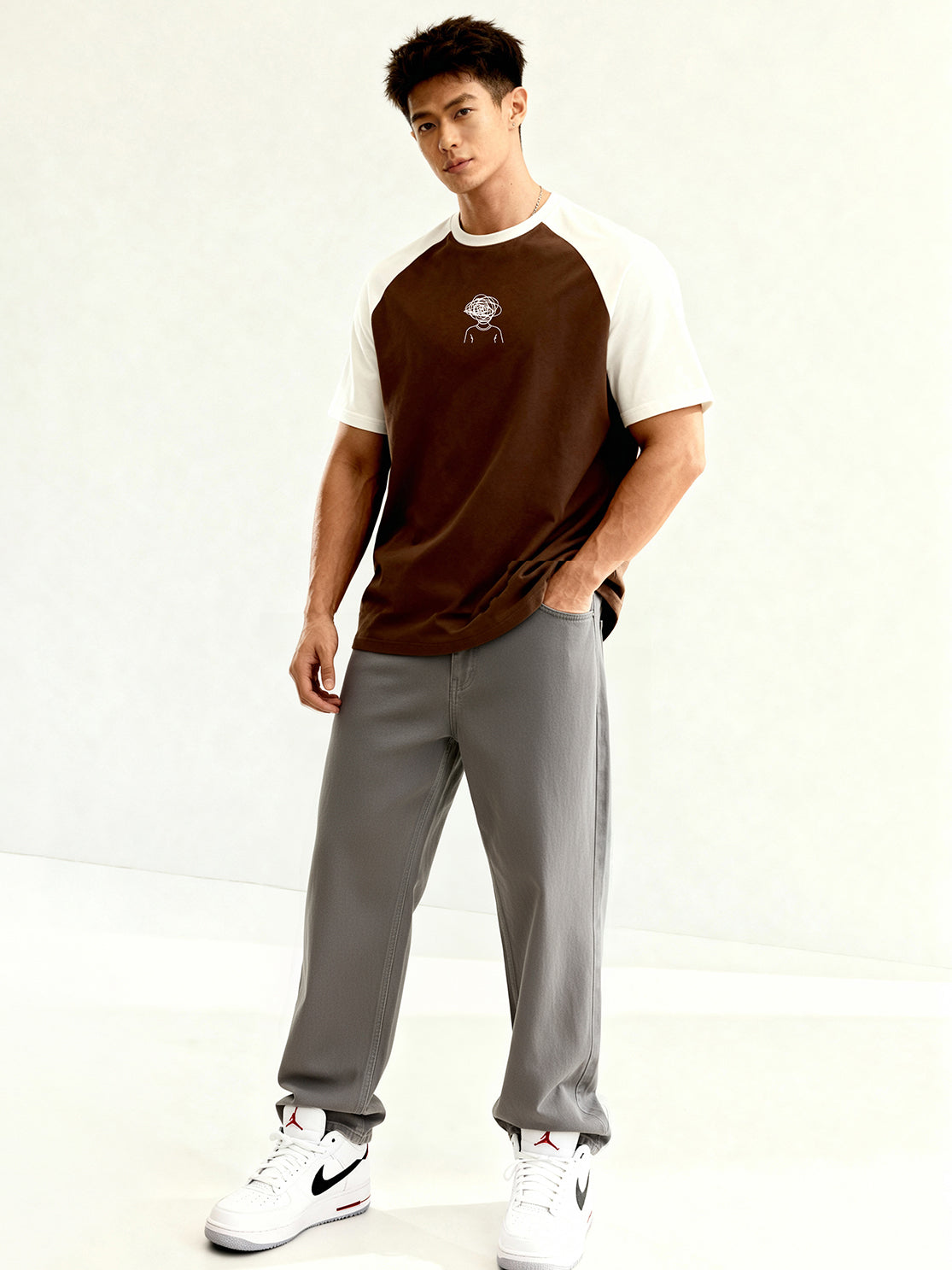 TOM MILTON Men's Brown Raglan Sleeve Round Neck T-Shirt for Men