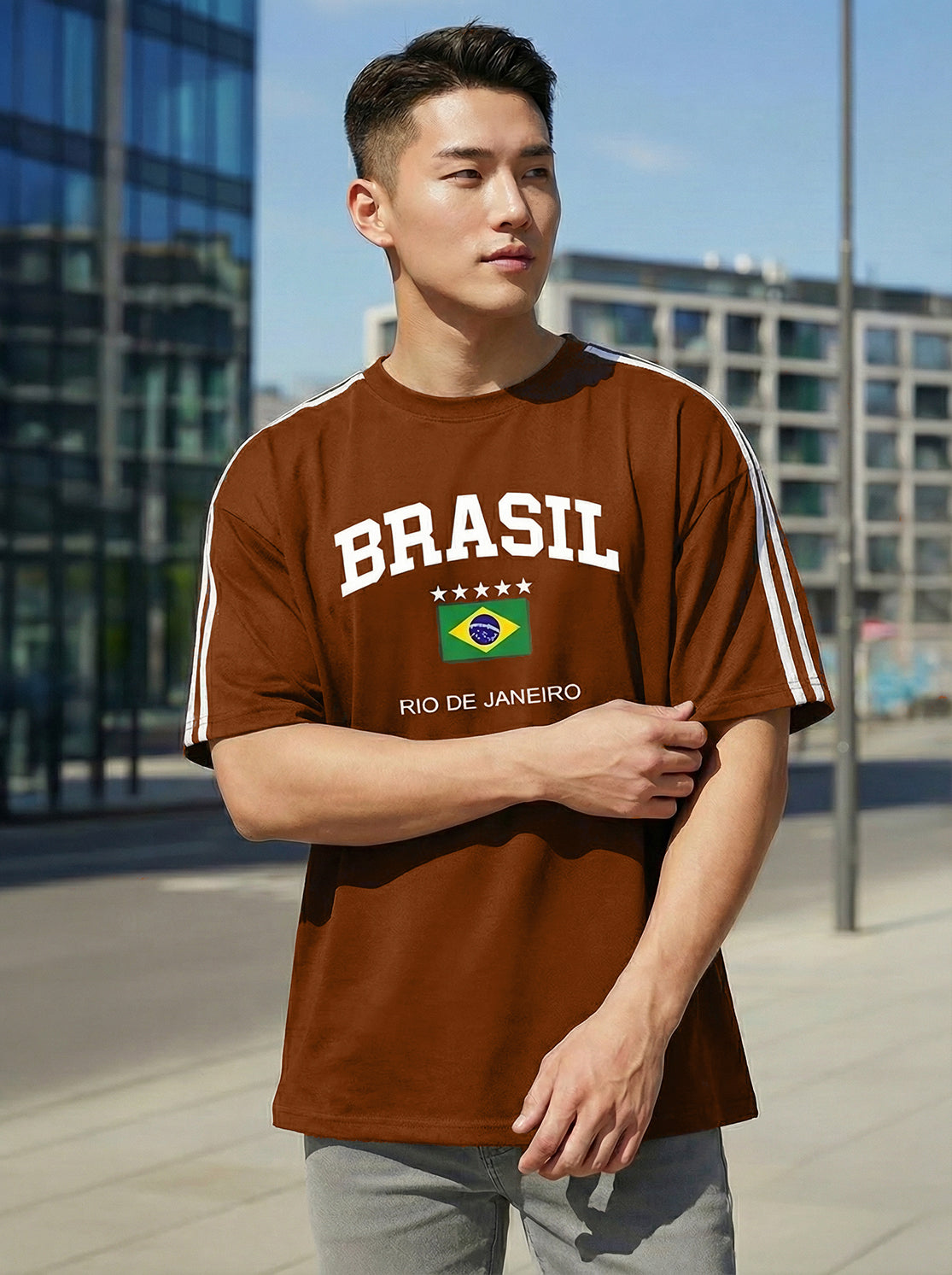 TOM MILTON Men Brown Color Round Neck Half Sleeve Net Folding Oversiozed Tshirt