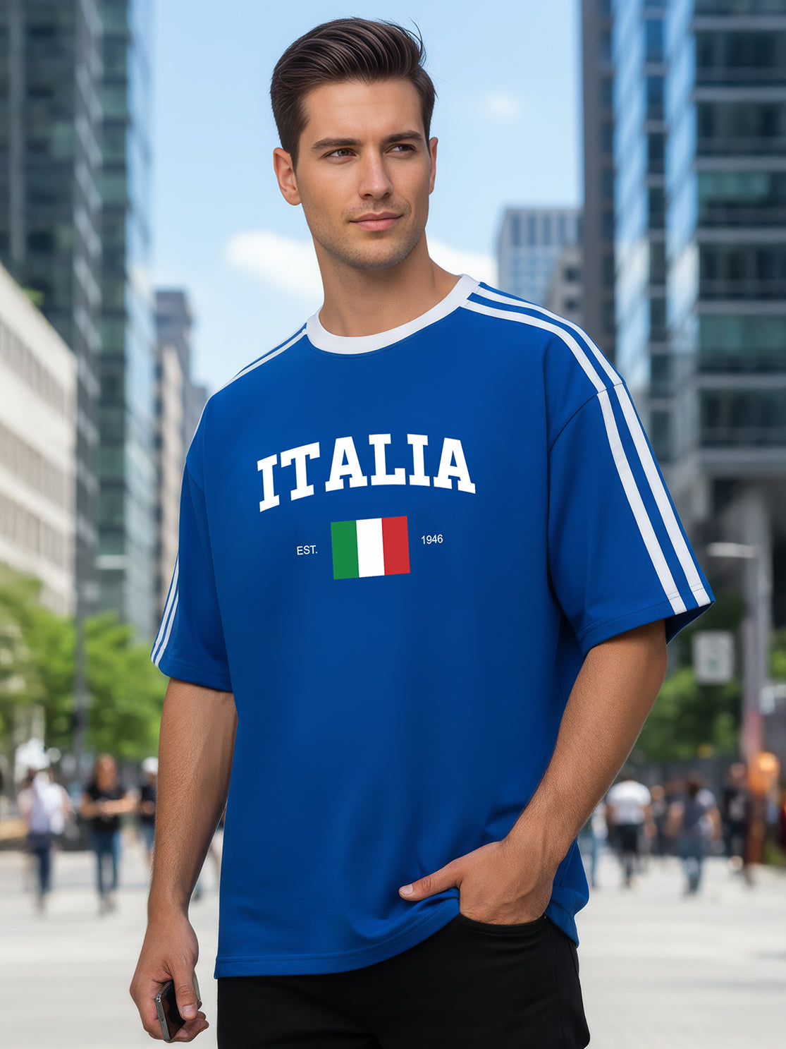 TOM MILTON Man Blue Color Round Neck Half Sleeve Oversized Net Folding tshirt