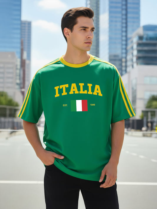 TOM MILTON Man Green  Color Round Neck Half Sleeve Oversized Net Folding tshirt