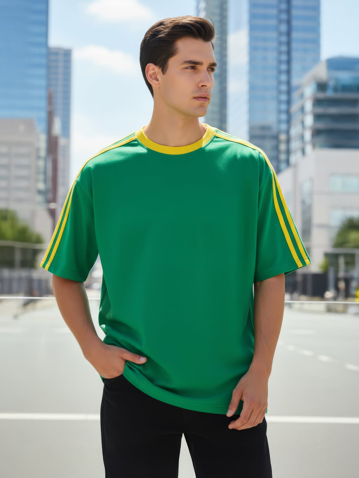 TOM MILTON Man Green  Color Round Neck Half Sleeve Oversized Net Folding tshirt