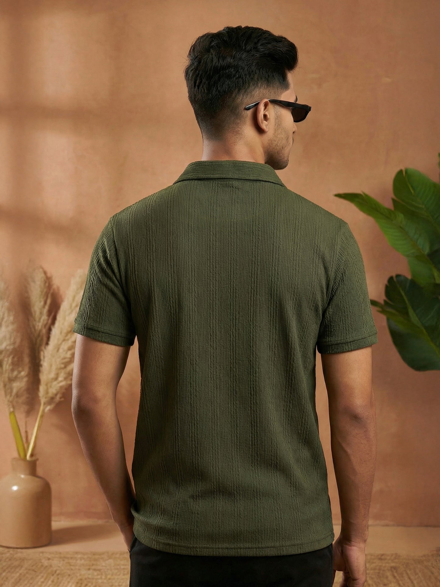 TOM MILTON Men Olive Green Color Half Sleeve Snap Button Polo Tshirt