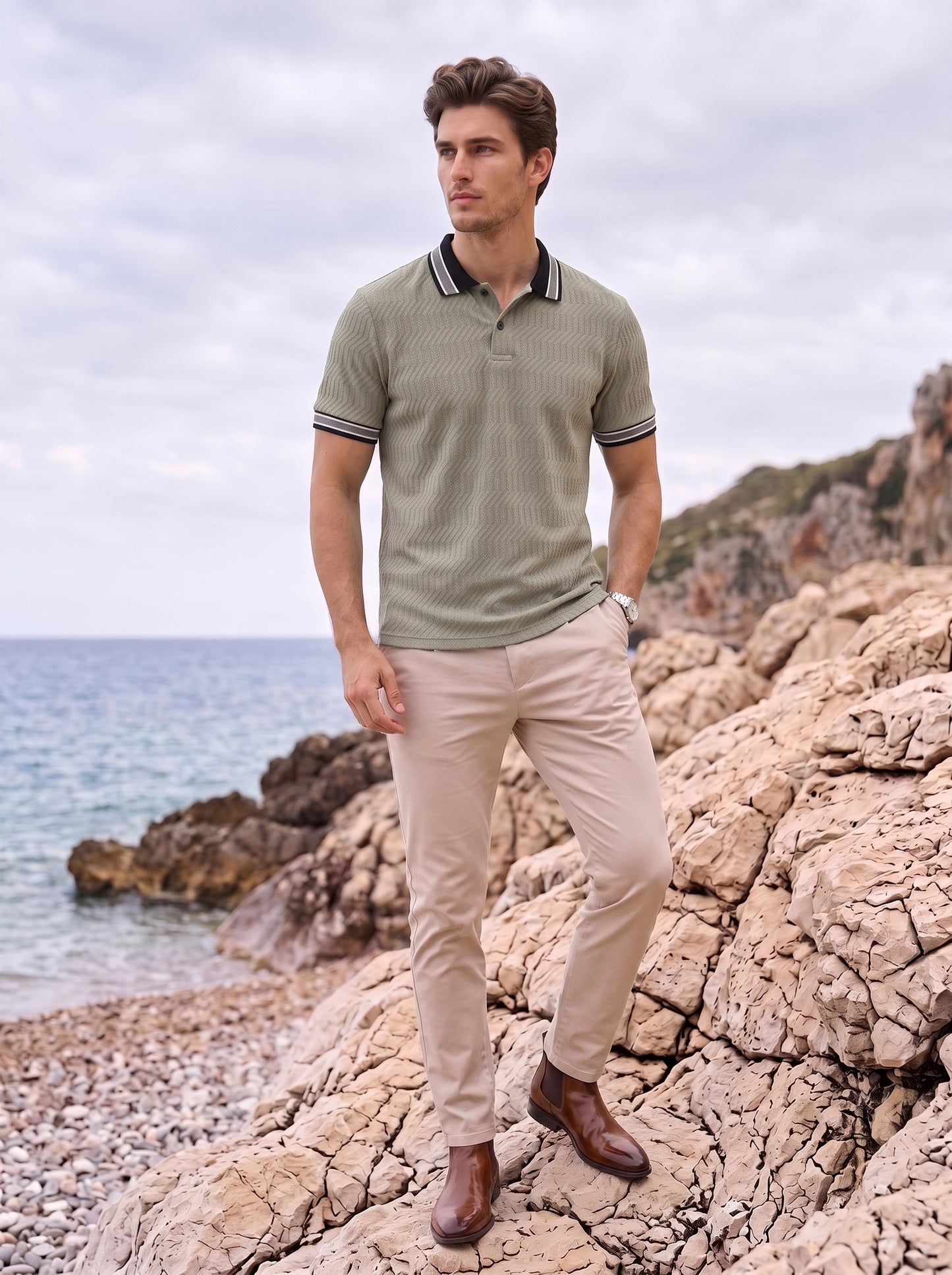TOM MILTON Men's Textured Polyester Polo T-Shirt Regular Fit Polo Neck Tshirts for Men Green