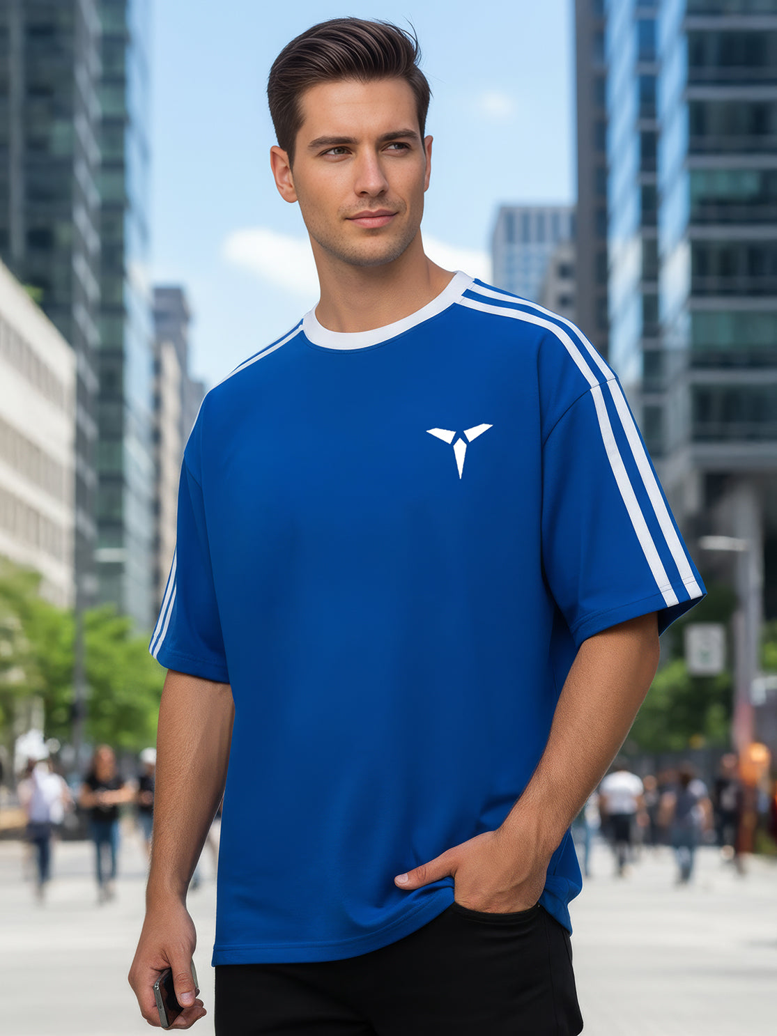 TOM MILTON Man Blue Color Round Neck Half Sleeve Oversized Net Folding tshirt