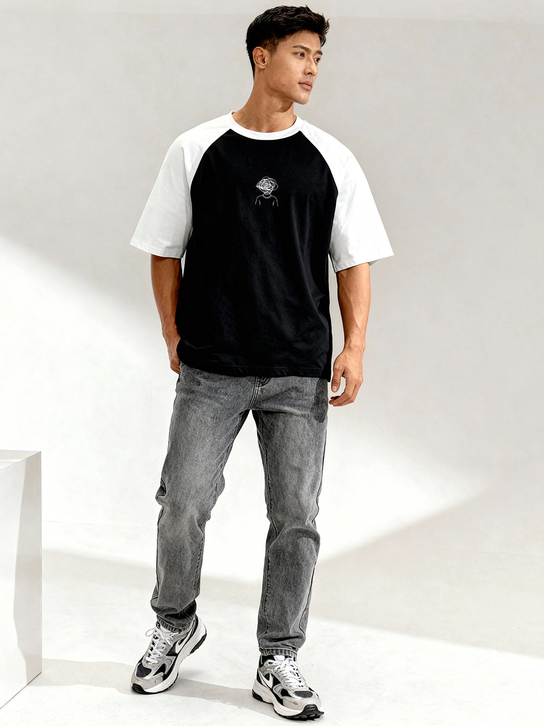 TOM MILTON Men's Black Raglan Sleeve Round Neck T-Shirt for Men