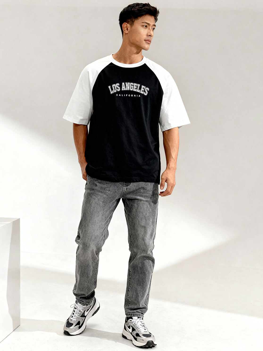 TOM MILTON Men's Black Raglan Sleeve Round Neck T-Shirt for Men