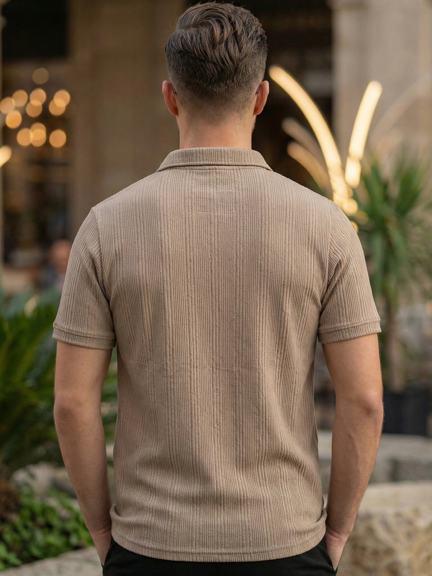 TOM MILTON Men Beige Color Half Sleeve Snap Button Polo Tshirt