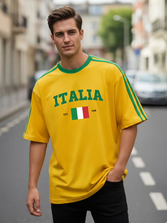 TOM MILTON Man Yellow Color Round Neck Half Sleeve Oversized Net Folding tshirt
