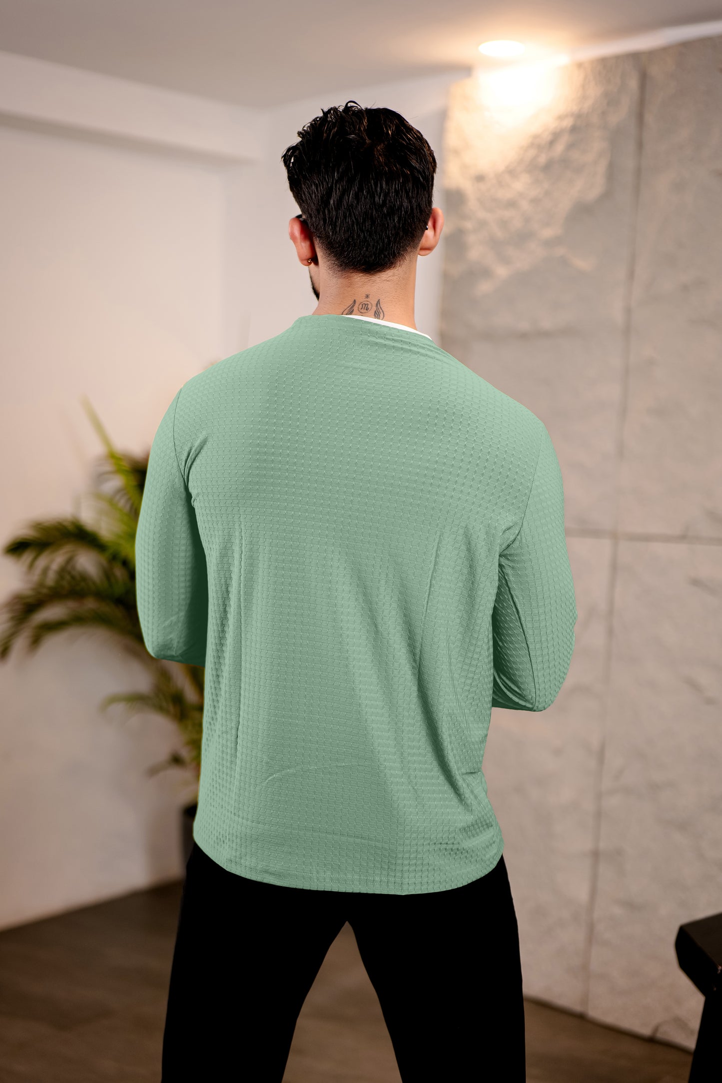 TOM MILTON Mens MGreen Color Round Neck Full Sleeve Tshirt