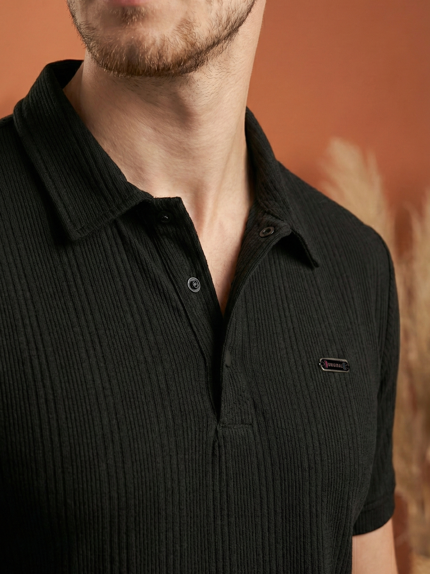 TOM MILTON Men Black Color Half Sleeve Snap Button Polo Tshirt