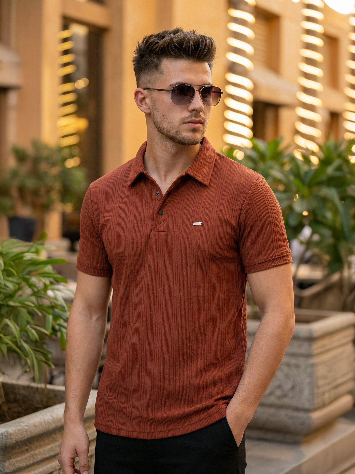 TOM MILTON Men Orange Color Half Sleeve Snap Button Polo Tshirt