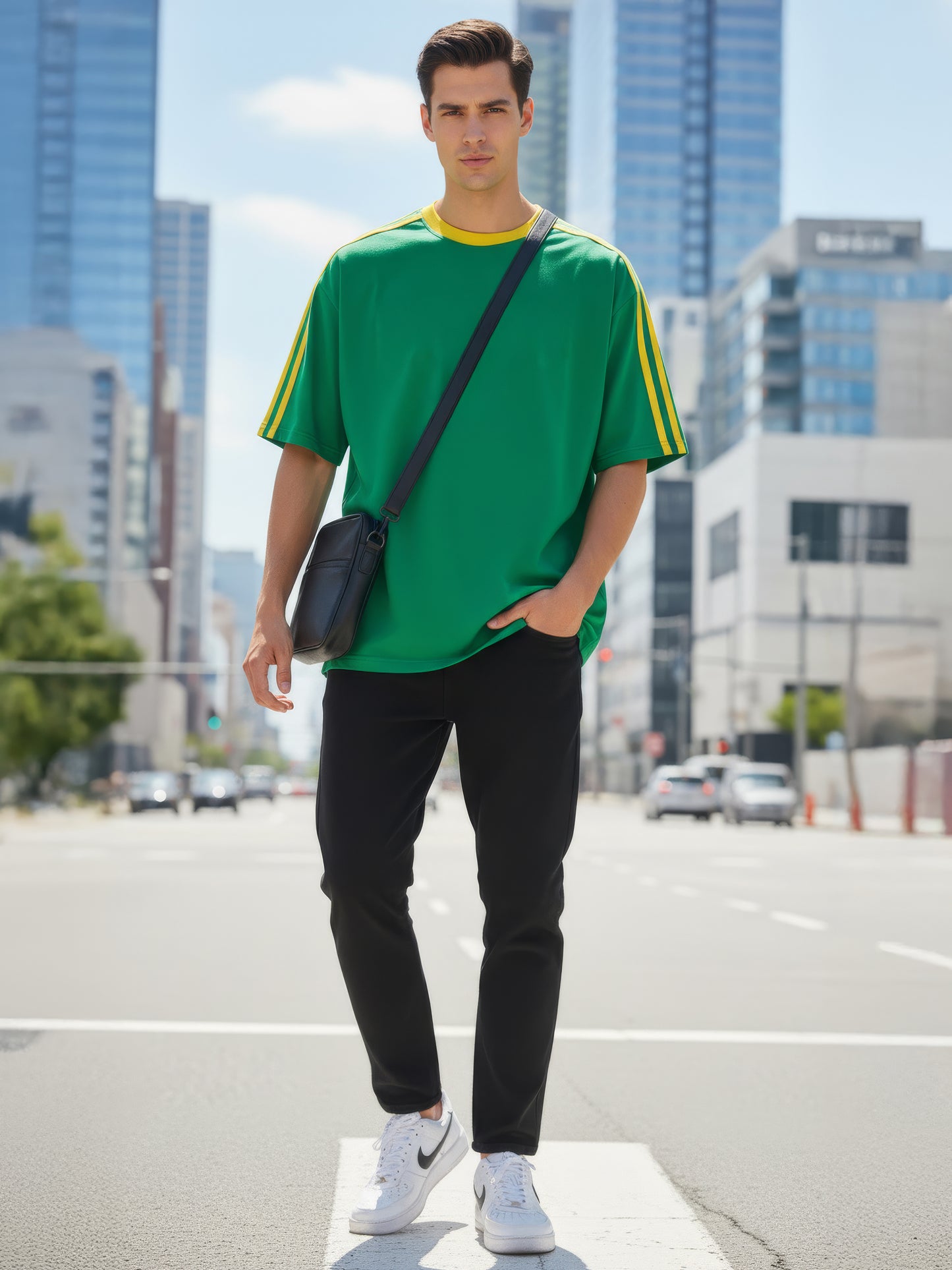 TOM MILTON Man Green  Color Round Neck Half Sleeve Oversized Net Folding tshirt