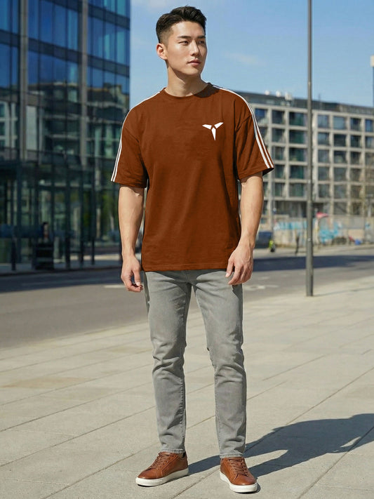 TOM MILTON Men Brown Color Round Neck Half Sleeve Net Folding Oversiozed Tshirt
