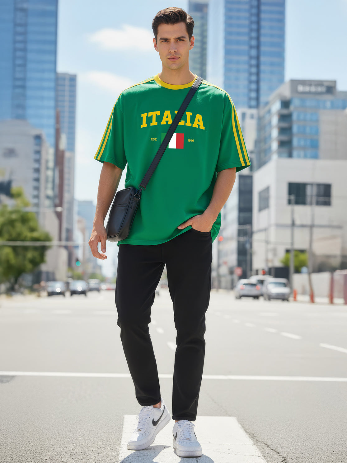 TOM MILTON Man Green  Color Round Neck Half Sleeve Oversized Net Folding tshirt
