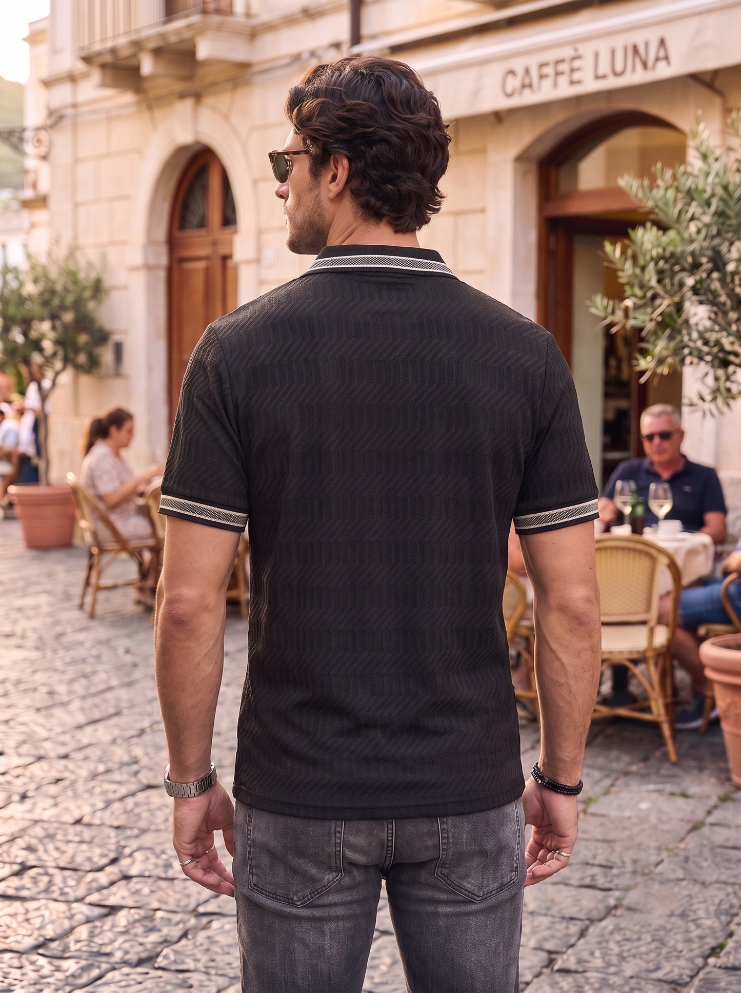 TOM MILTON Men's Textured Polyester Polo T-Shirt Regular Fit Polo Neck Tshirts for Men Black