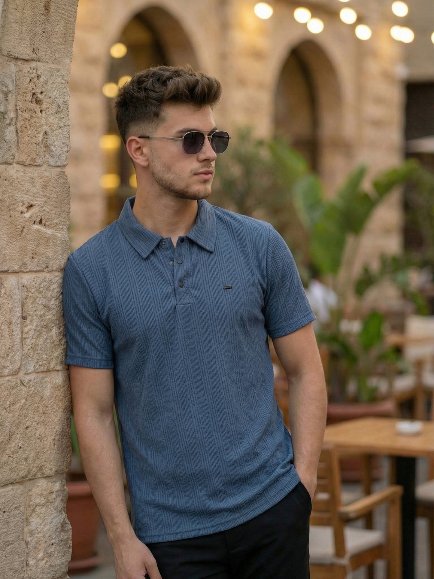 TOM MILTON Men Blue Color Half Sleeve Snap Button Polo Tshirt