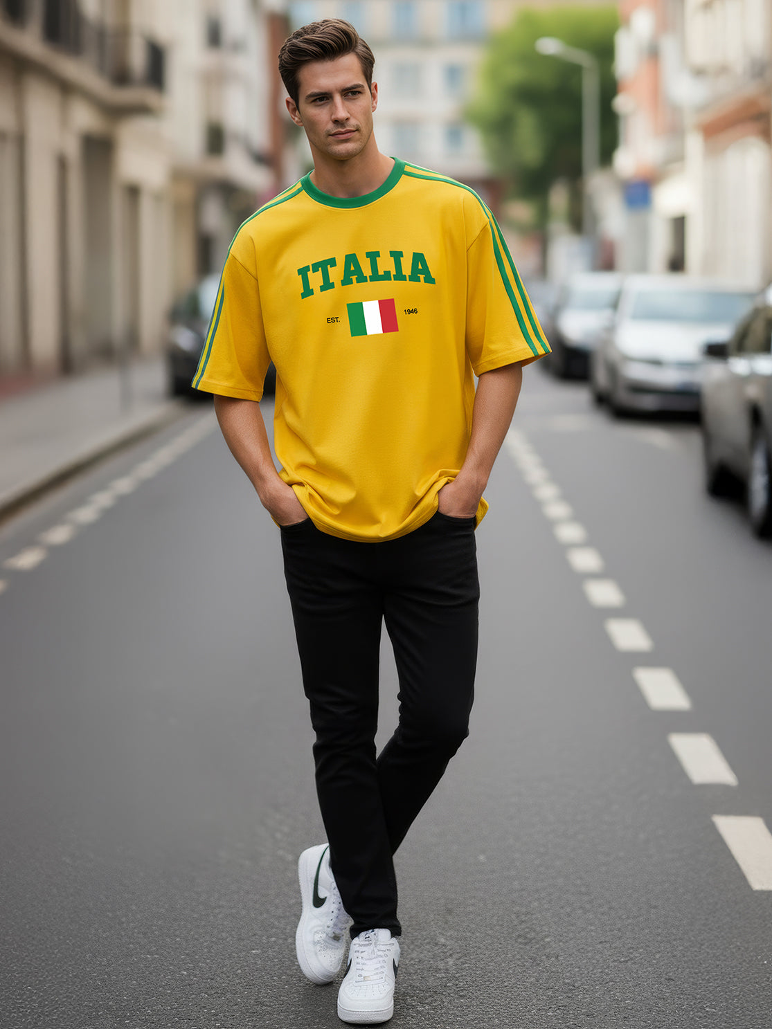 TOM MILTON Man Yellow Color Round Neck Half Sleeve Oversized Net Folding tshirt