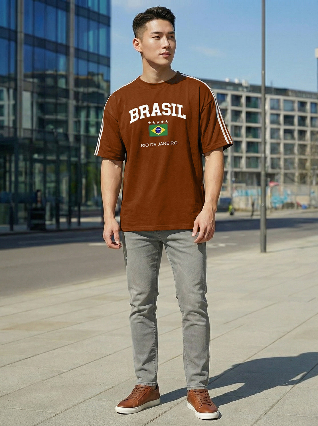 TOM MILTON Men Brown Color Round Neck Half Sleeve Net Folding Oversiozed Tshirt