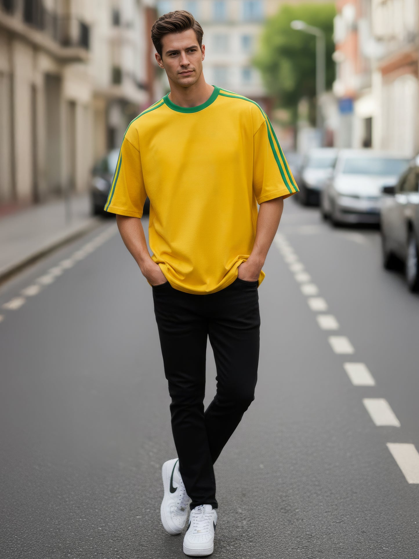 TOM MILTON Man Yellow Color Round Neck Half Sleeve Oversized Net Folding tshirt