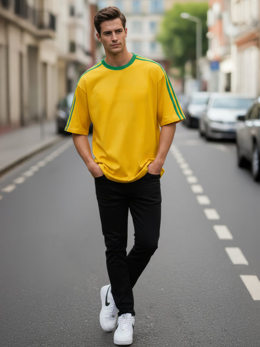 TOM MILTON Man Yellow Color Round Neck Half Sleeve Oversized Net Folding tshirt