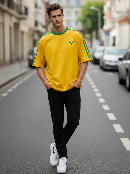 TOM MILTON Man Yellow Color Round Neck Half Sleeve Oversized Net Folding tshirt