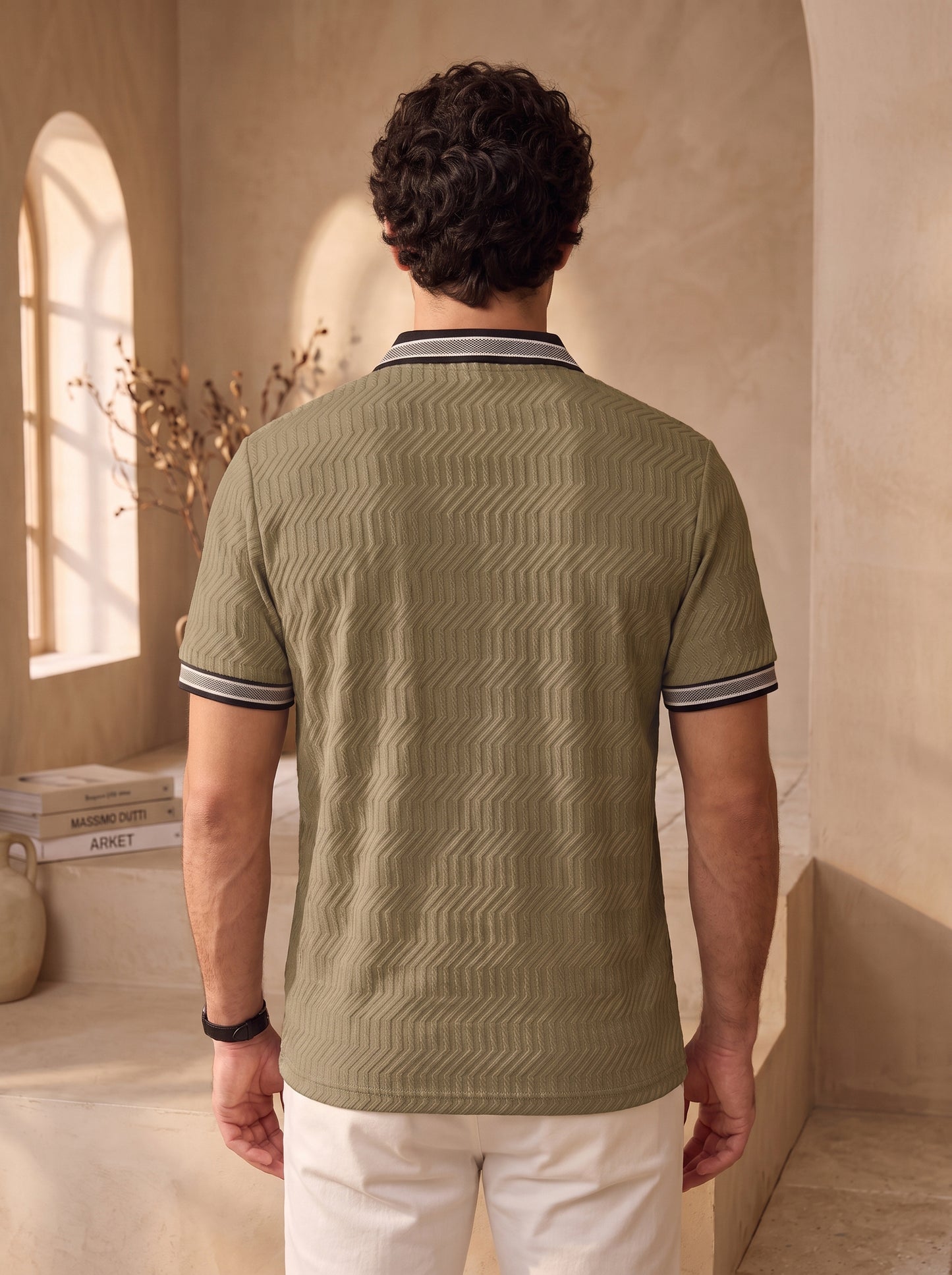 TOM MILTON Men's Textured Polyester Polo T-Shirt Regular Fit Polo Neck Tshirts for Men Dark Cream