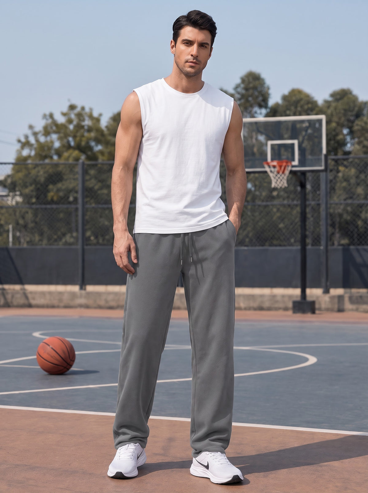 TOM MILTON Men Steel Grey Solid Mid-Rise Pure Cotton Baggy Track Pant