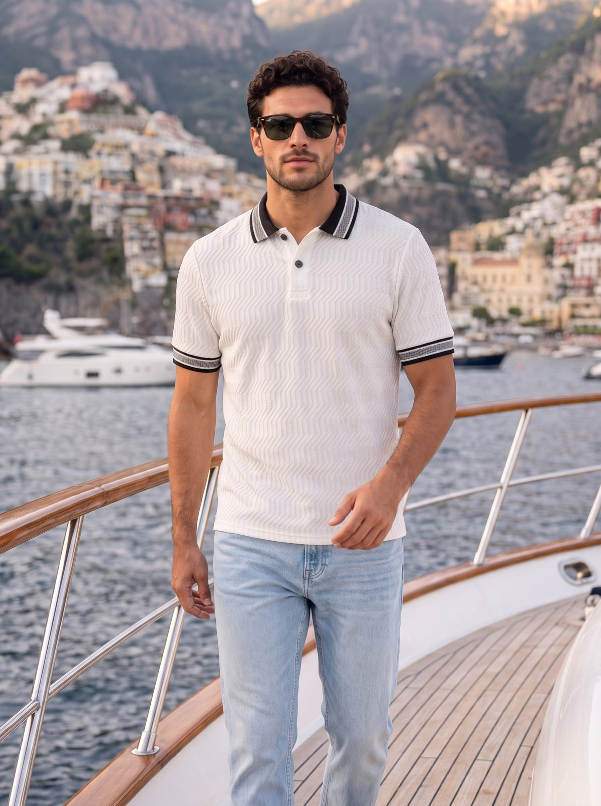 TOM MILTON Men's Textured Polyester Polo T-Shirt Regular Fit Polo Neck Tshirts for Men White