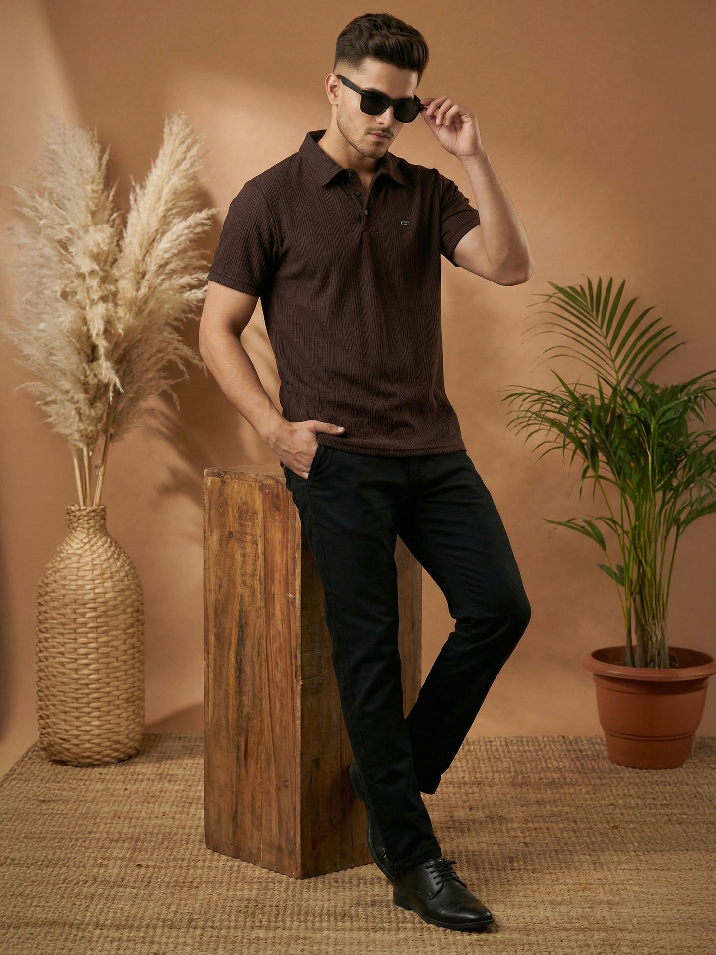 TOM MILTON Men Brown Color Half Sleeve Snap Button Polo Tshirt