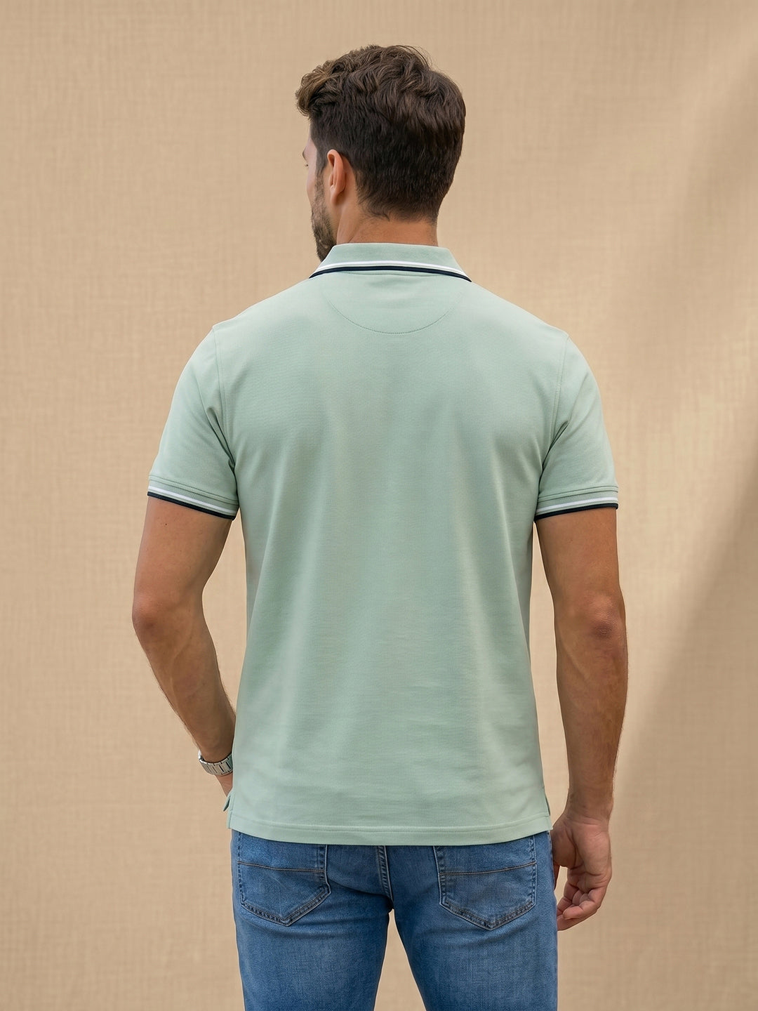 TOM MILTON Men's 100% Cotton Polo T-Shirt – Sage Green | Regular Fit | Soft & Breathable