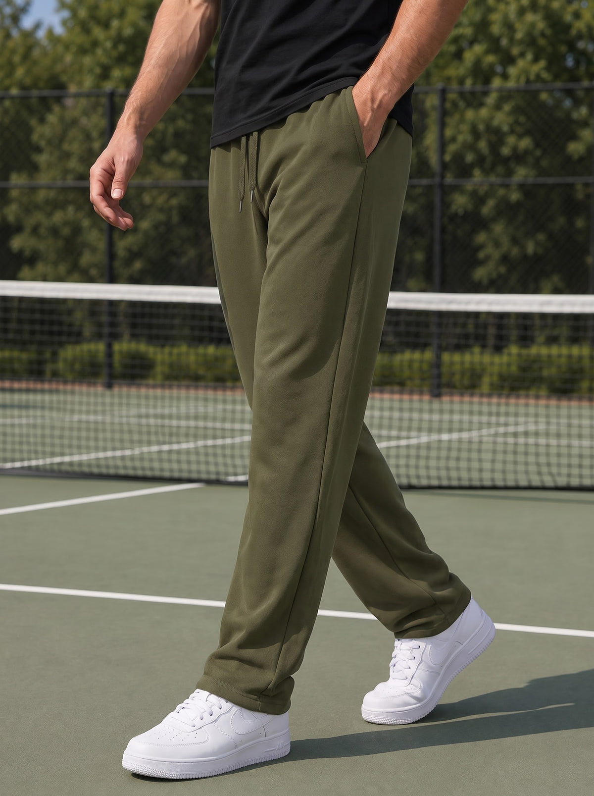 TOM MILTON Men Olive Green Solid Mid-Rise Pure Cotton Baggy Track Pant