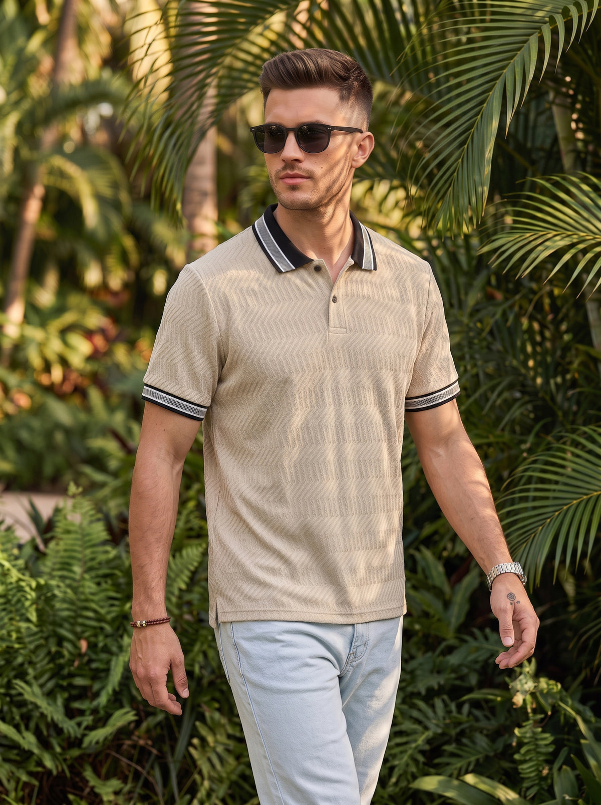TOM MILTON Men's Textured Polyester Polo T-Shirt Regular Fit Polo Neck Tshirts for Men Half White