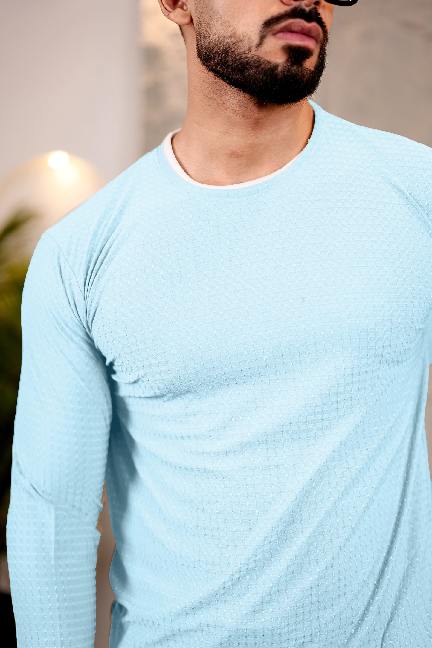 TOM MILTON Mens Light Blue Color Round Neck Full Sleeve Tshirt