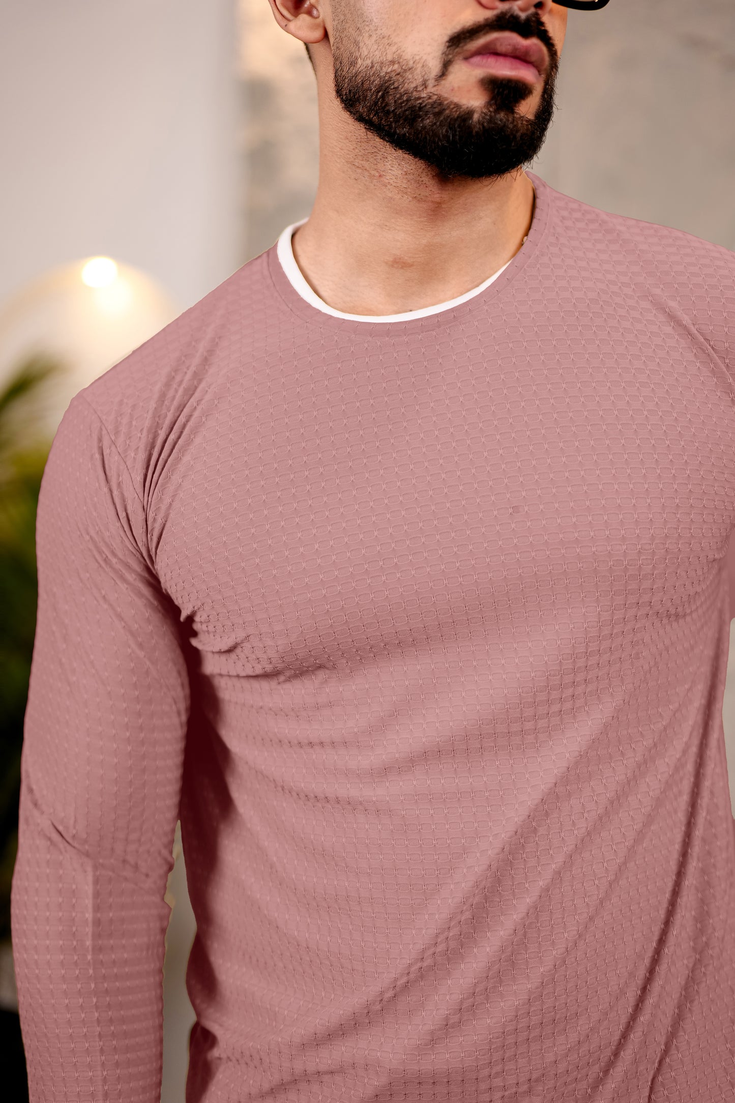 TOM MILTON Mens Dark Pink Color Round Neck Full Sleeve Tshirt
