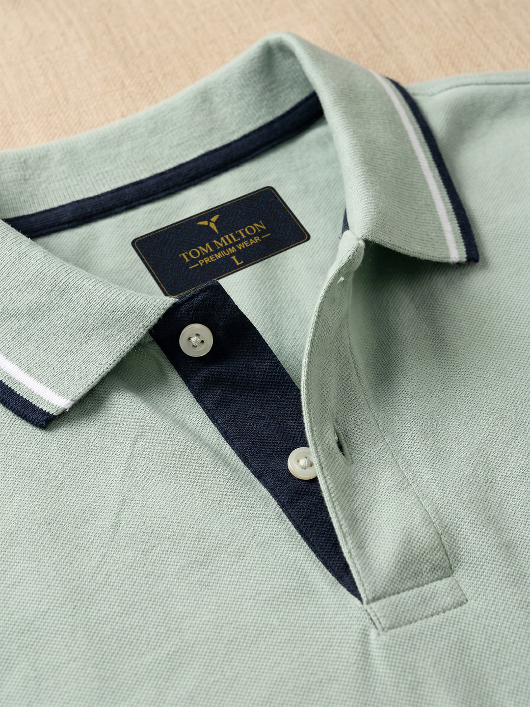 TOM MILTON Men's 100% Cotton Polo T-Shirt – Sage Green | Regular Fit | Soft & Breathable