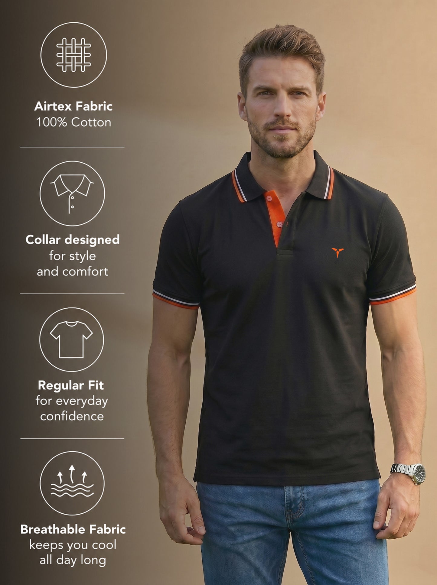 TOM MILTON Men's 100% Cotton Polo T-Shirt – Black | Regular Fit | Soft & Breathable