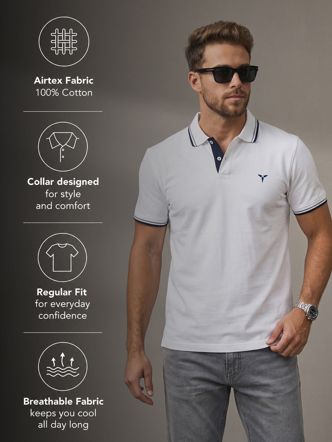 TOM MILTON Men's 100% Cotton Polo T-Shirt – White | Regular Fit | Soft & Breathable