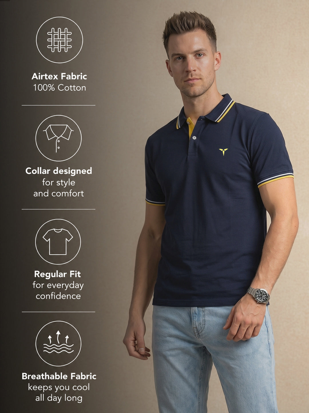 TOM MILTON Men's 100% Cotton Polo T-Shirt – Navy | Regular Fit | Soft & Breathable